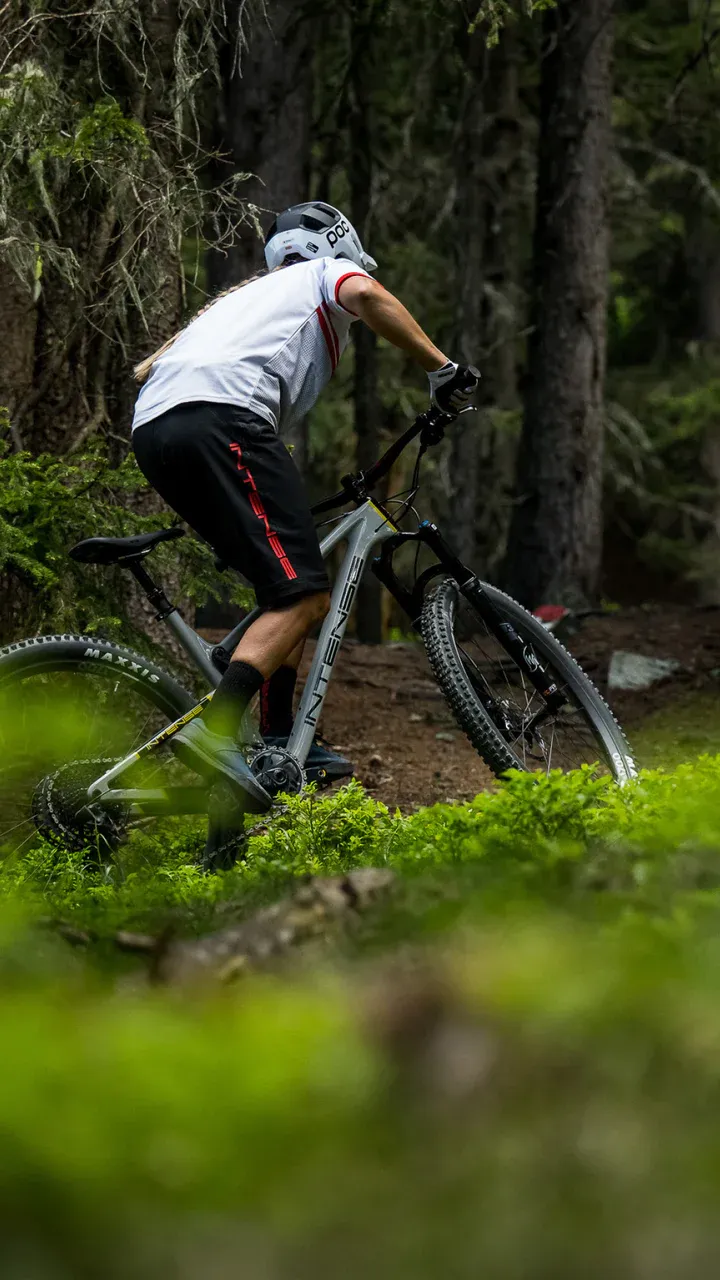 Intense Cycles mountain bike on a rocky trail
